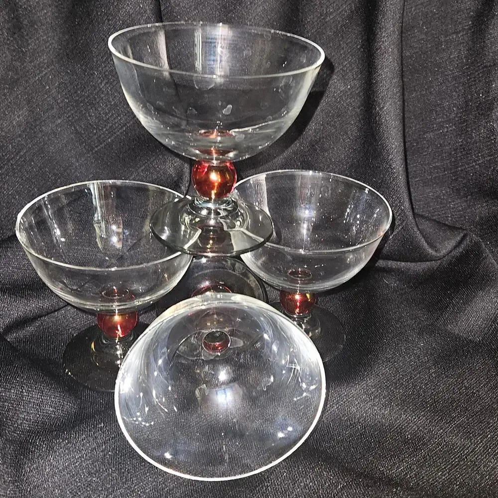 Cerve Italy Ruby Amber Red Ball Stem Coupe Champagne Dessert Glasses Vintage